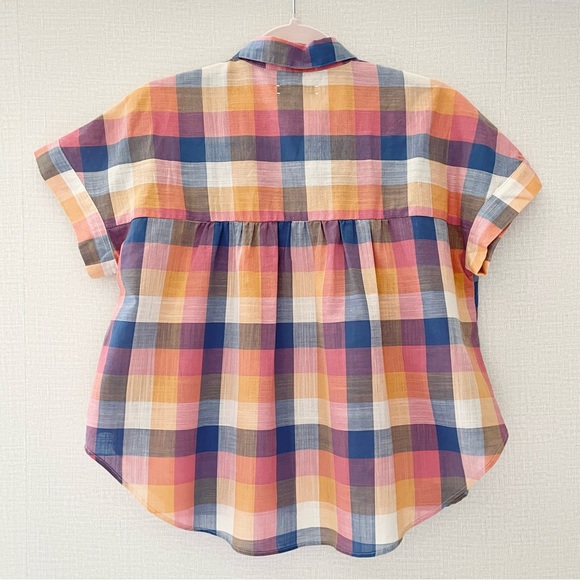 Madewell, Hilltop, Rainbow Madras Plaid, Boxy Shirt, Blue, Orange, Pink,… - Picture 6 of 14